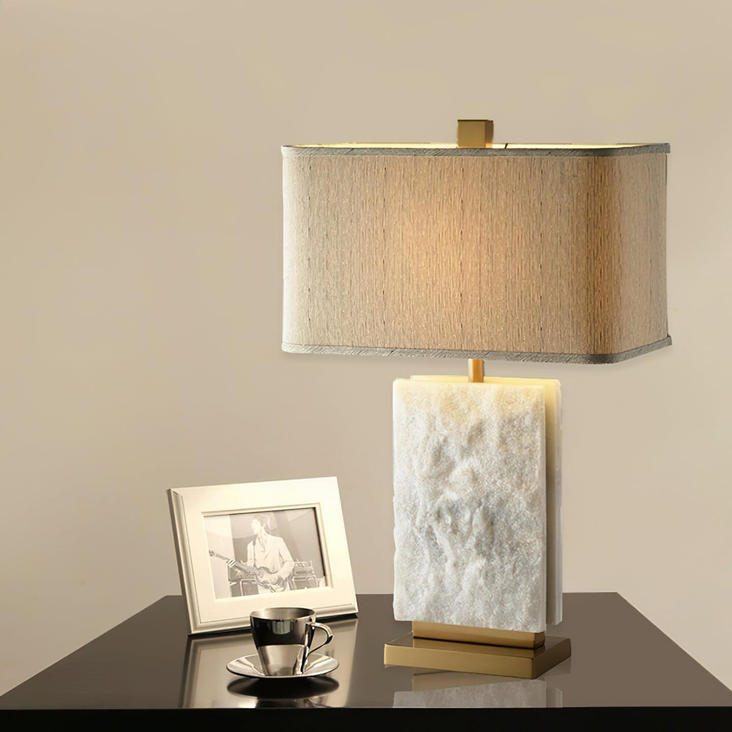 Lampe à poser moderne Mox en Marbre, Tissu, Métal Doré et blanc