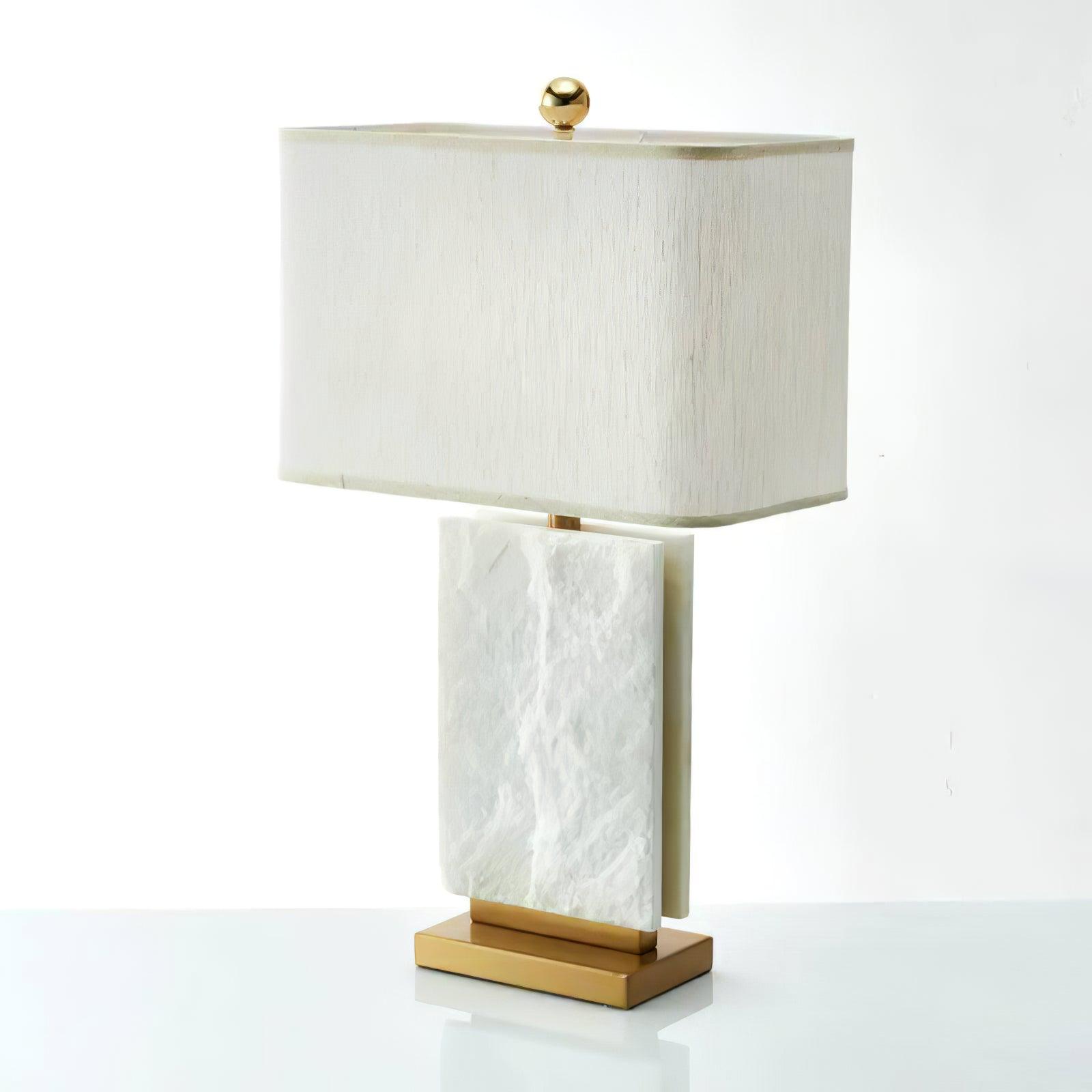 Lampe à poser moderne Mox en Marbre, Tissu, Métal Doré et blanc