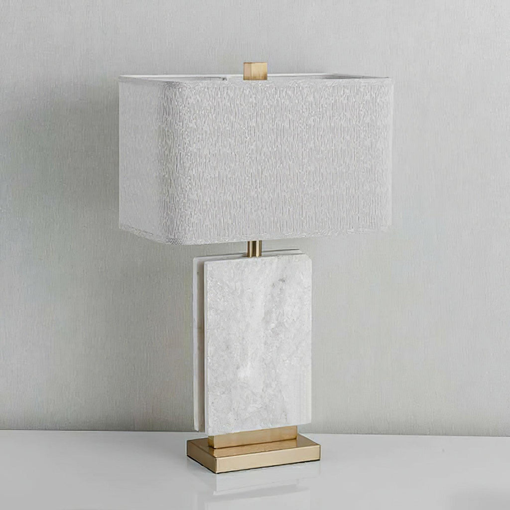 Lampe à poser moderne Mox en Marbre, Tissu, Métal Doré et blanc
