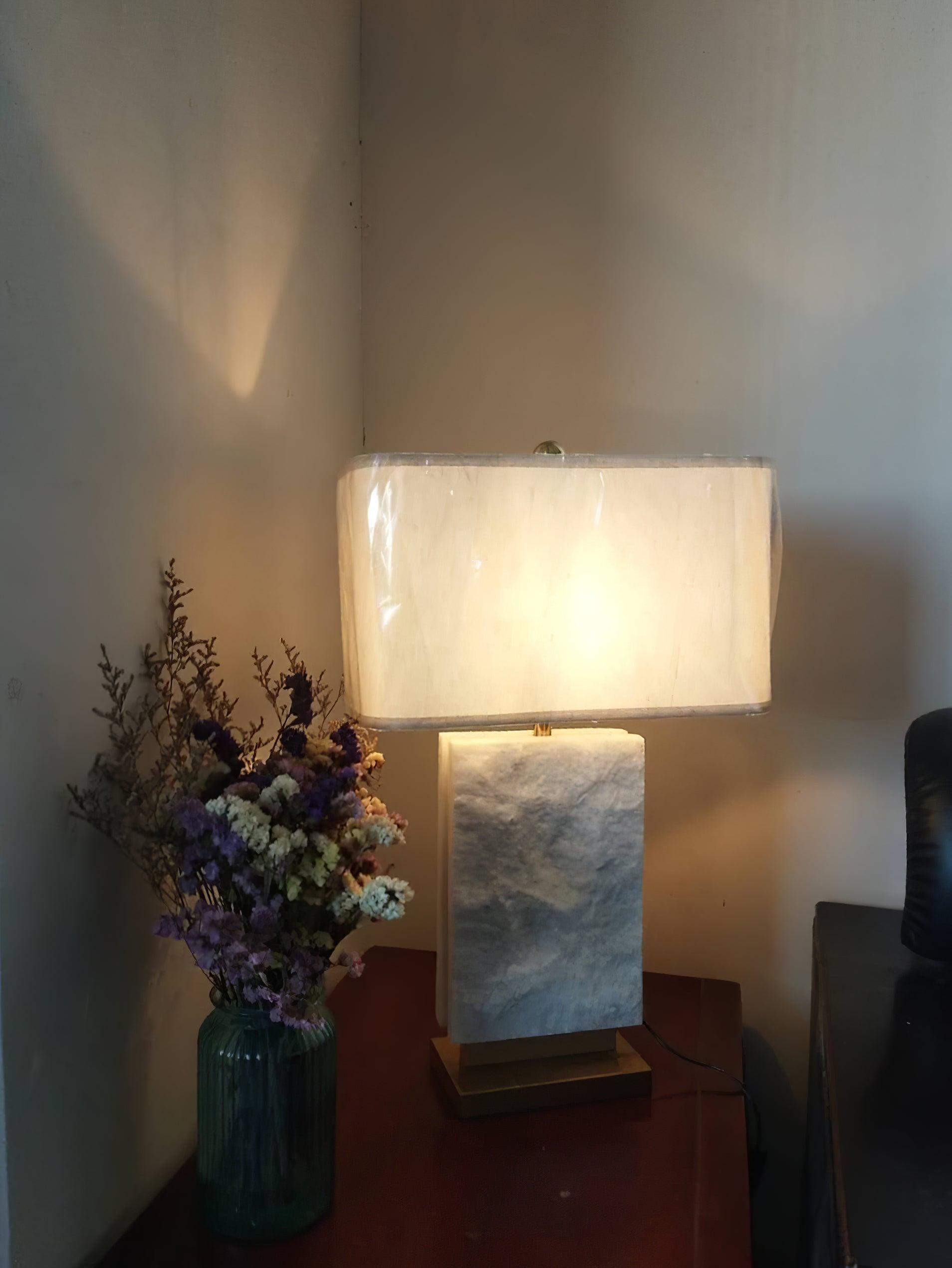 Lampe à poser moderne Mox en Marbre, Tissu, Métal Doré et blanc