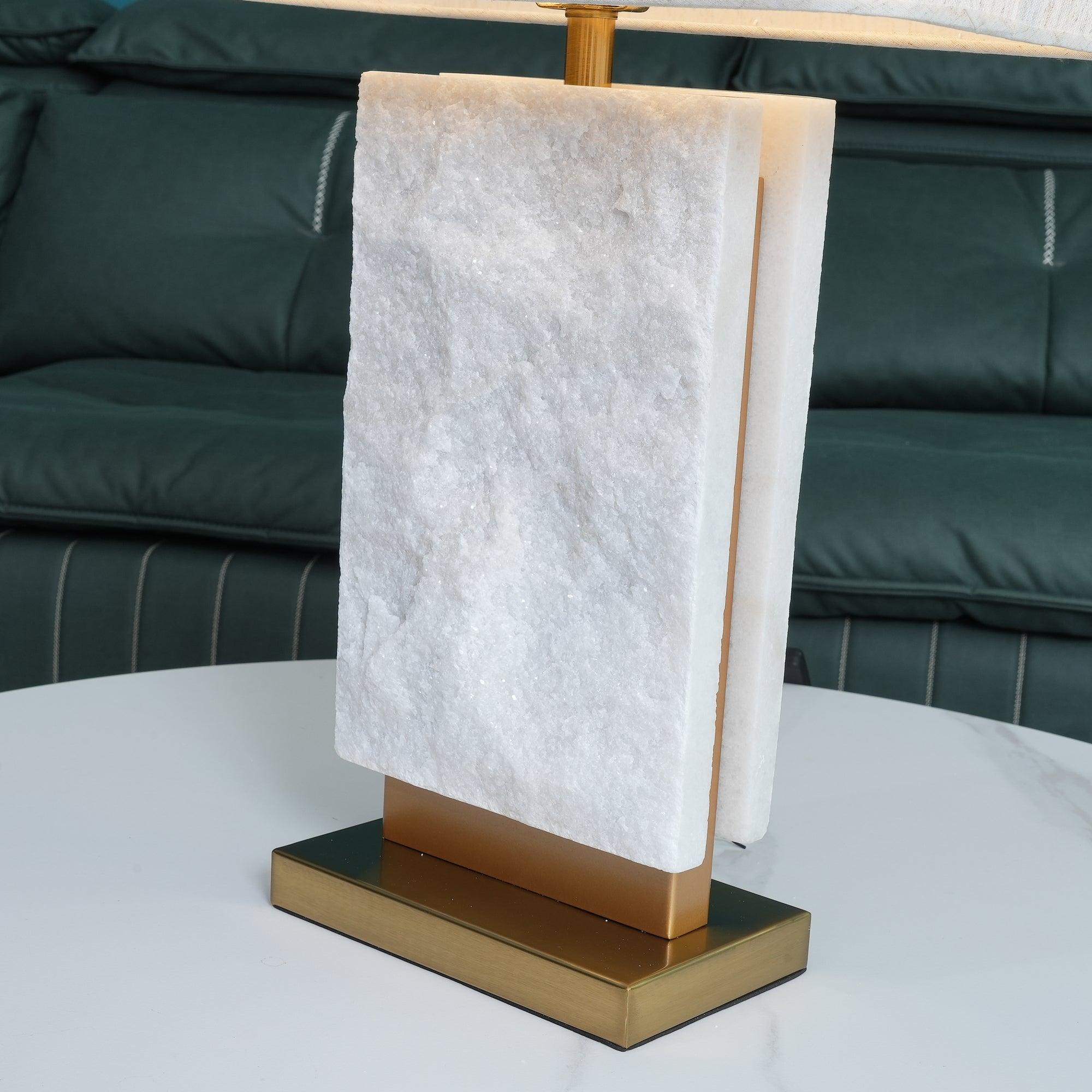 Lampe à poser moderne Mox en Marbre, Tissu, Métal Doré et blanc