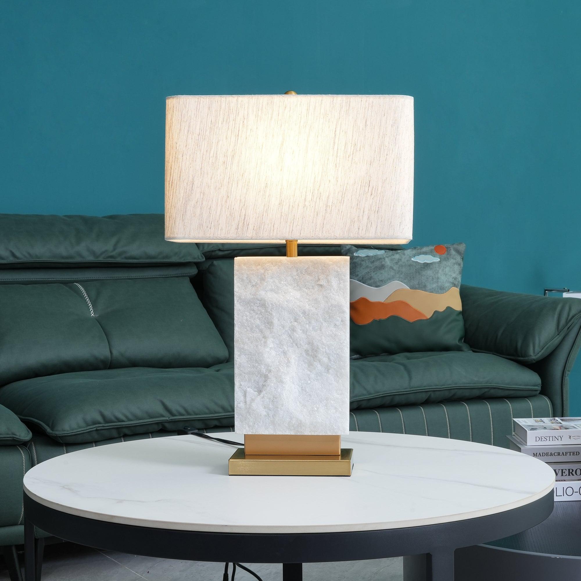 Lampe à poser moderne Mox en Marbre, Tissu, Métal Doré et blanc