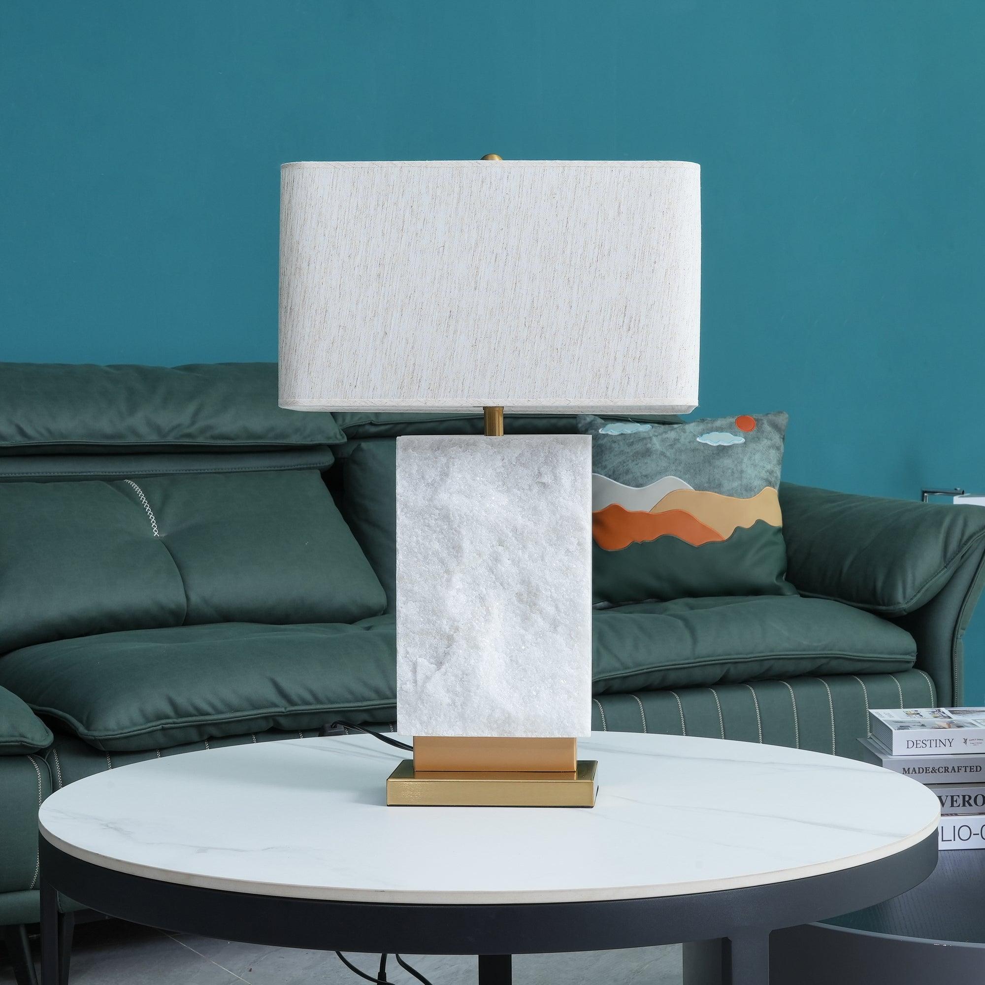 Lampe à poser moderne Mox en Marbre, Tissu, Métal Doré et blanc