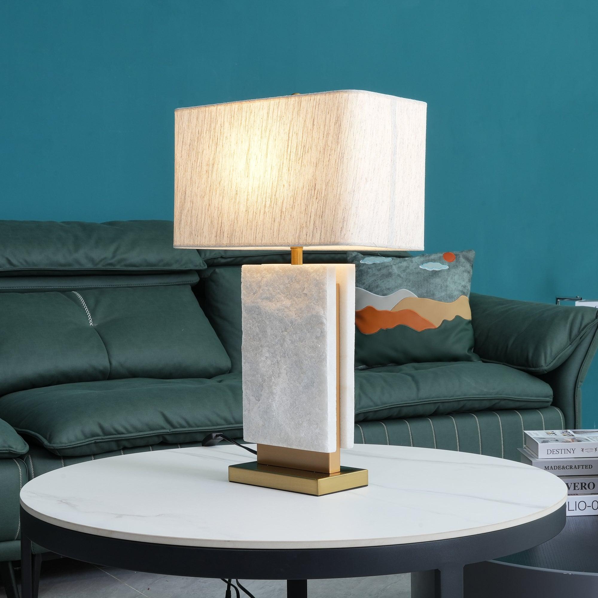 Lampe à poser moderne Mox en Marbre, Tissu, Métal Doré et blanc