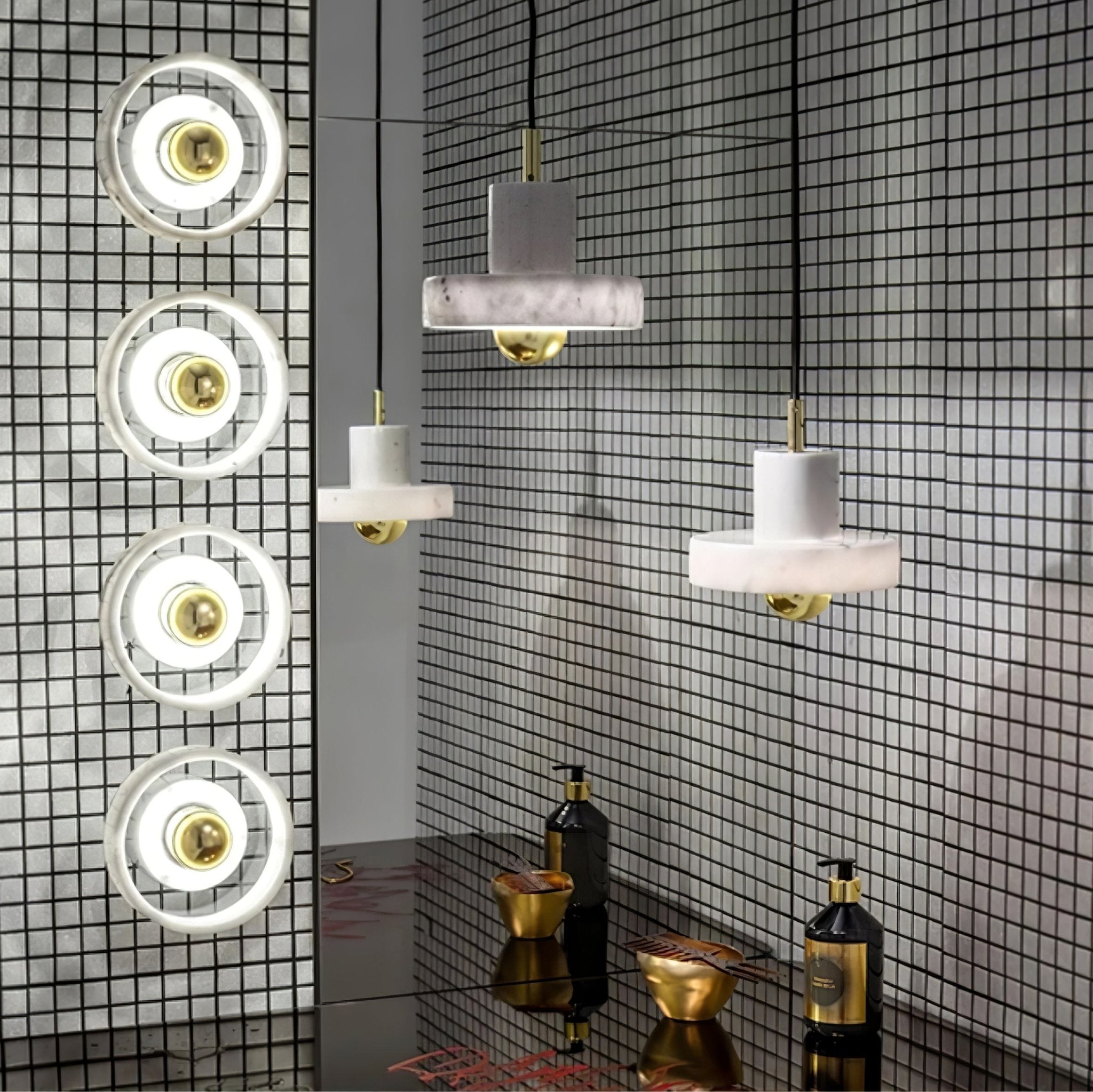 Suspension moderne Torbjorn en Marbre Or et blanc