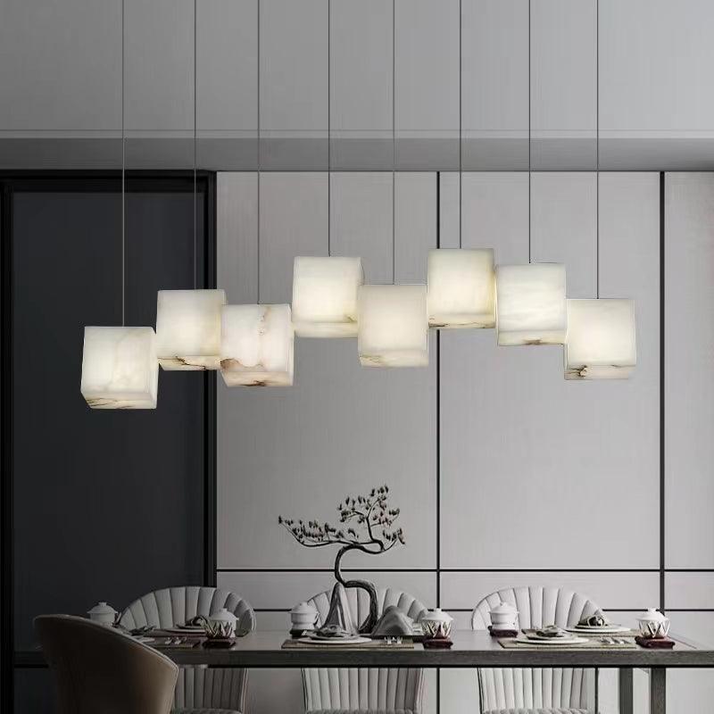 Lustre moderne Kiram en Albâtre Argenté et blanc