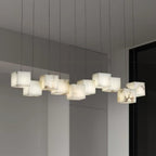 Lustre moderne Kiram en Albâtre Argenté et blanc
