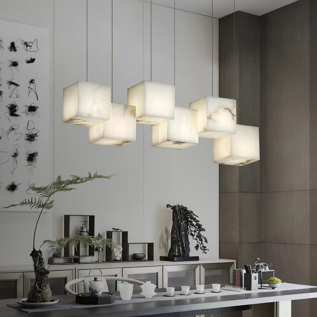 Lustre moderne Kiram en Albâtre Or et blanc