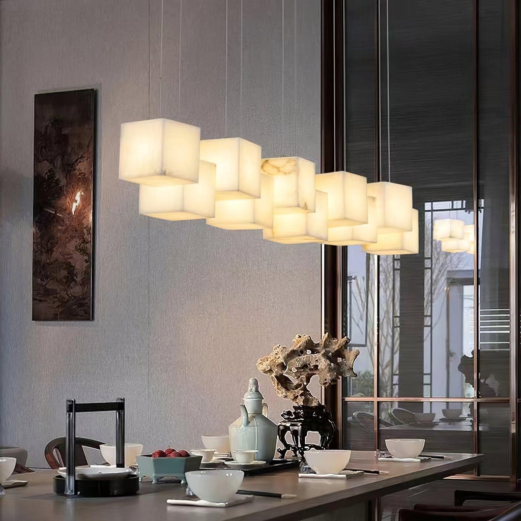 Lustre moderne Kiram en Albâtre Or et blanc
