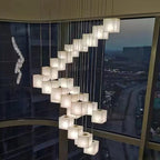 Lustre moderne Kiram en Albâtre Argenté et blanc