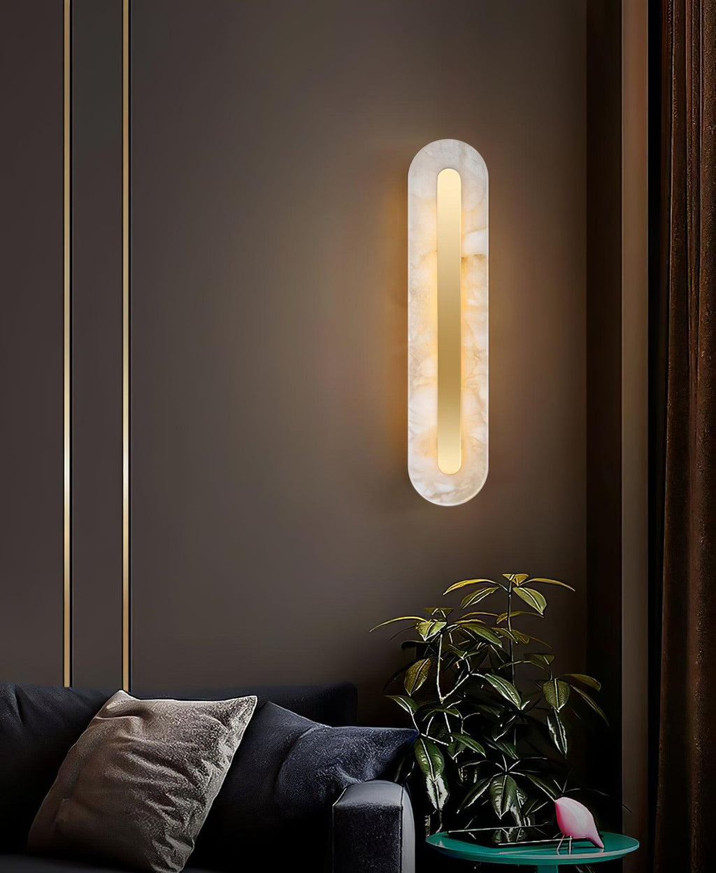 Applique murale moderne Fjolnir en Albâtre Blanc et laiton