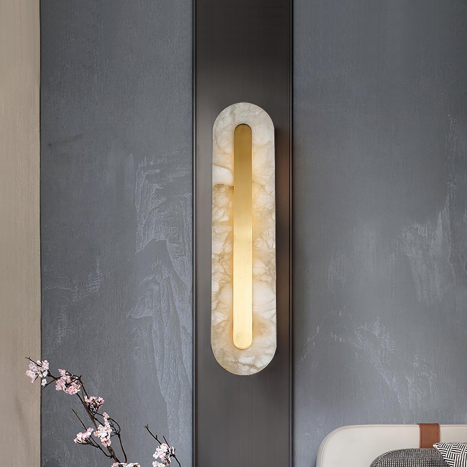 Applique murale moderne Fjolnir en Albâtre Blanc et laiton