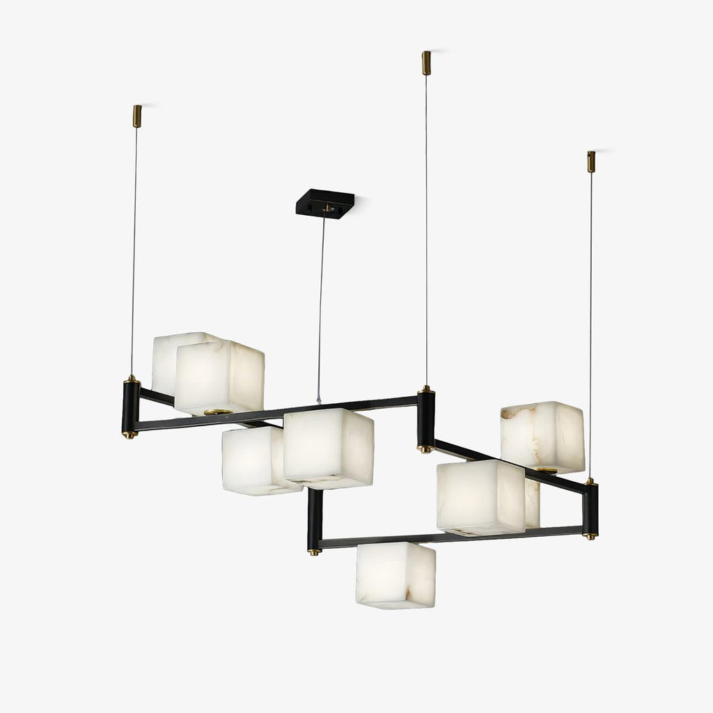 Lustre moderne Dion en Albâtre Laiton et noir et blanc