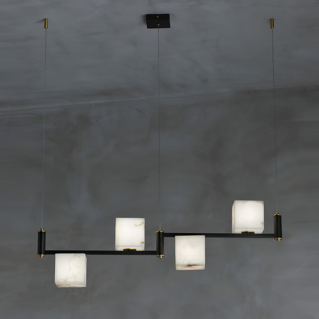 Lustre moderne Dion en Albâtre Laiton et noir et blanc