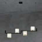 Lustre moderne Dion en Albâtre Laiton et noir et blanc