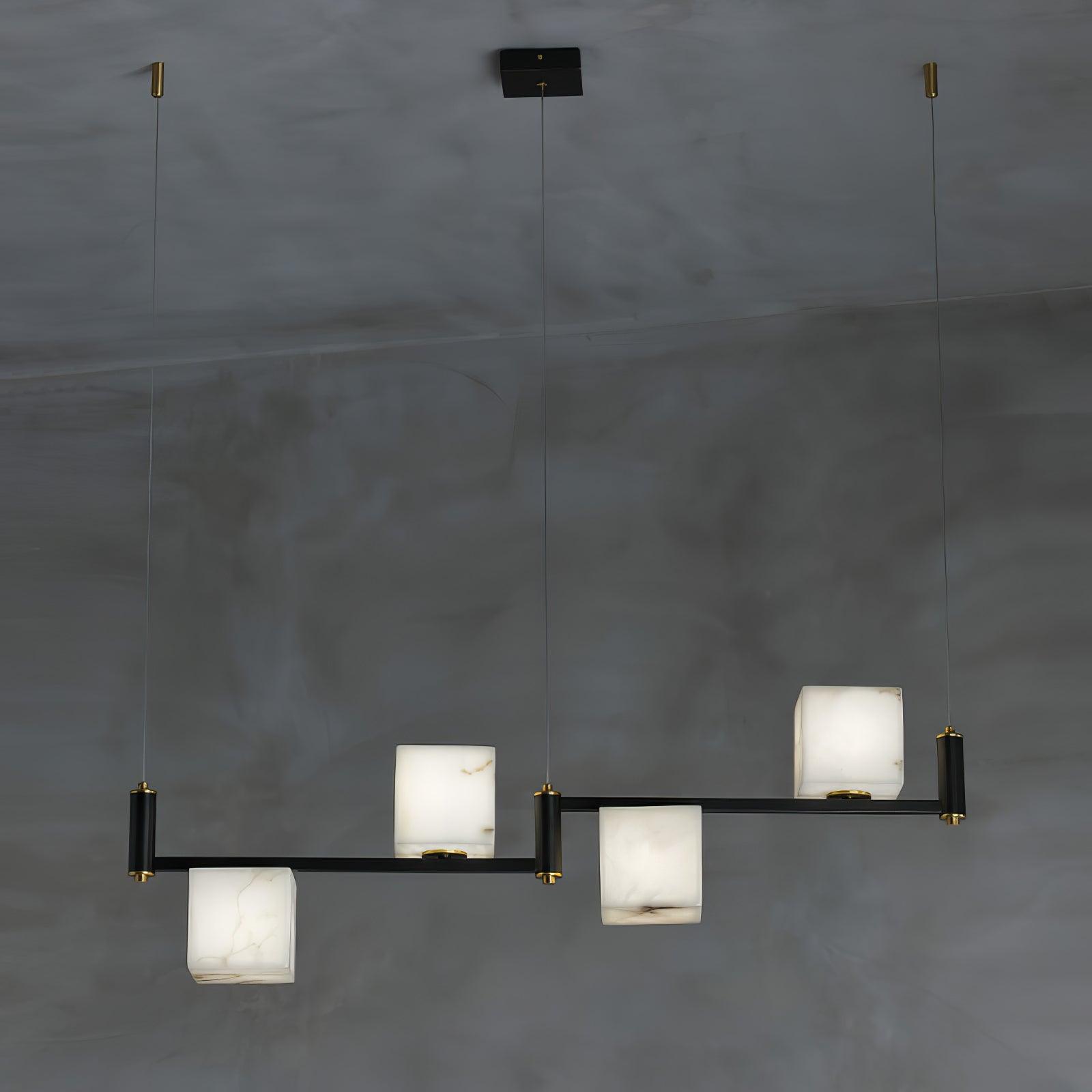 Lustre moderne Dion en Albâtre Laiton et noir et blanc