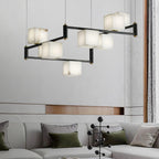 Lustre moderne Dion en Albâtre Laiton et noir et blanc