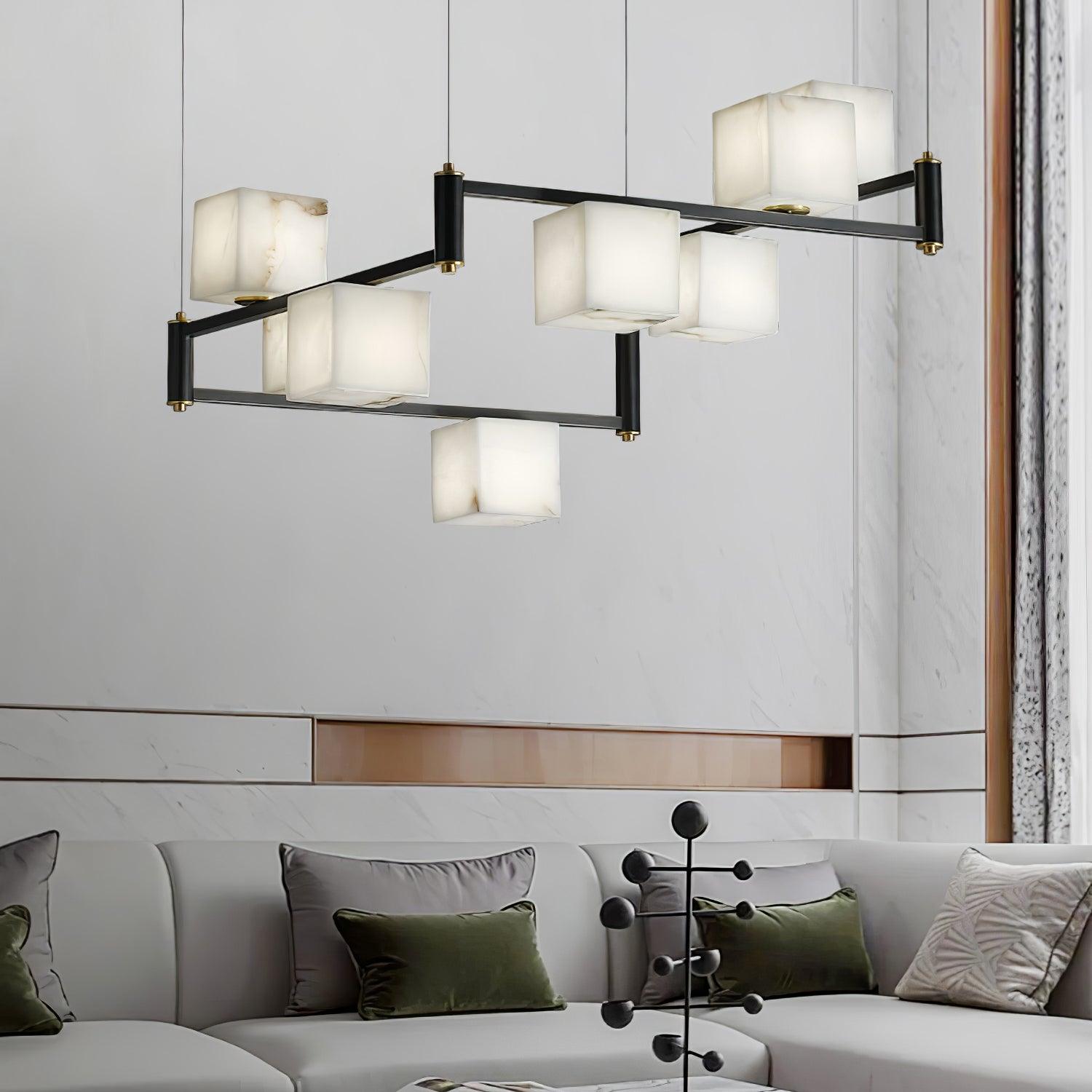 Lustre moderne Dion en Albâtre Laiton et noir et blanc