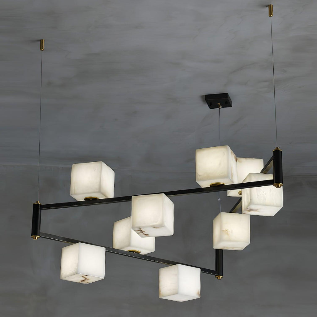 Lustre moderne Dion en Albâtre Laiton et noir et blanc