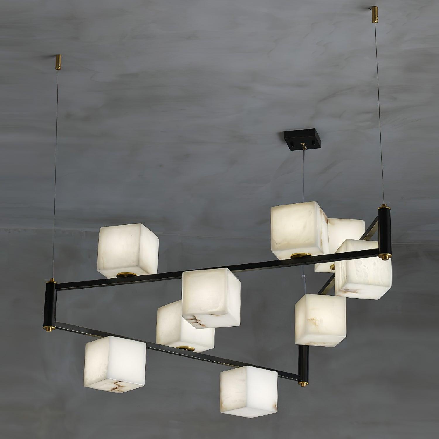 Lustre moderne Dion en Albâtre Laiton et noir et blanc