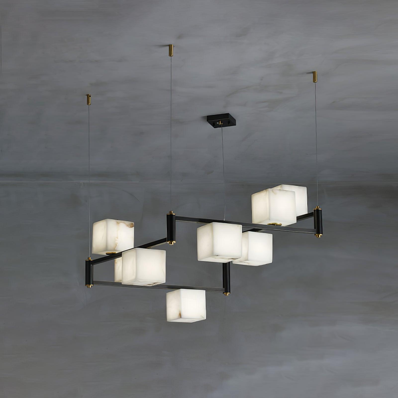 Lustre moderne Dion en Albâtre Laiton et noir et blanc