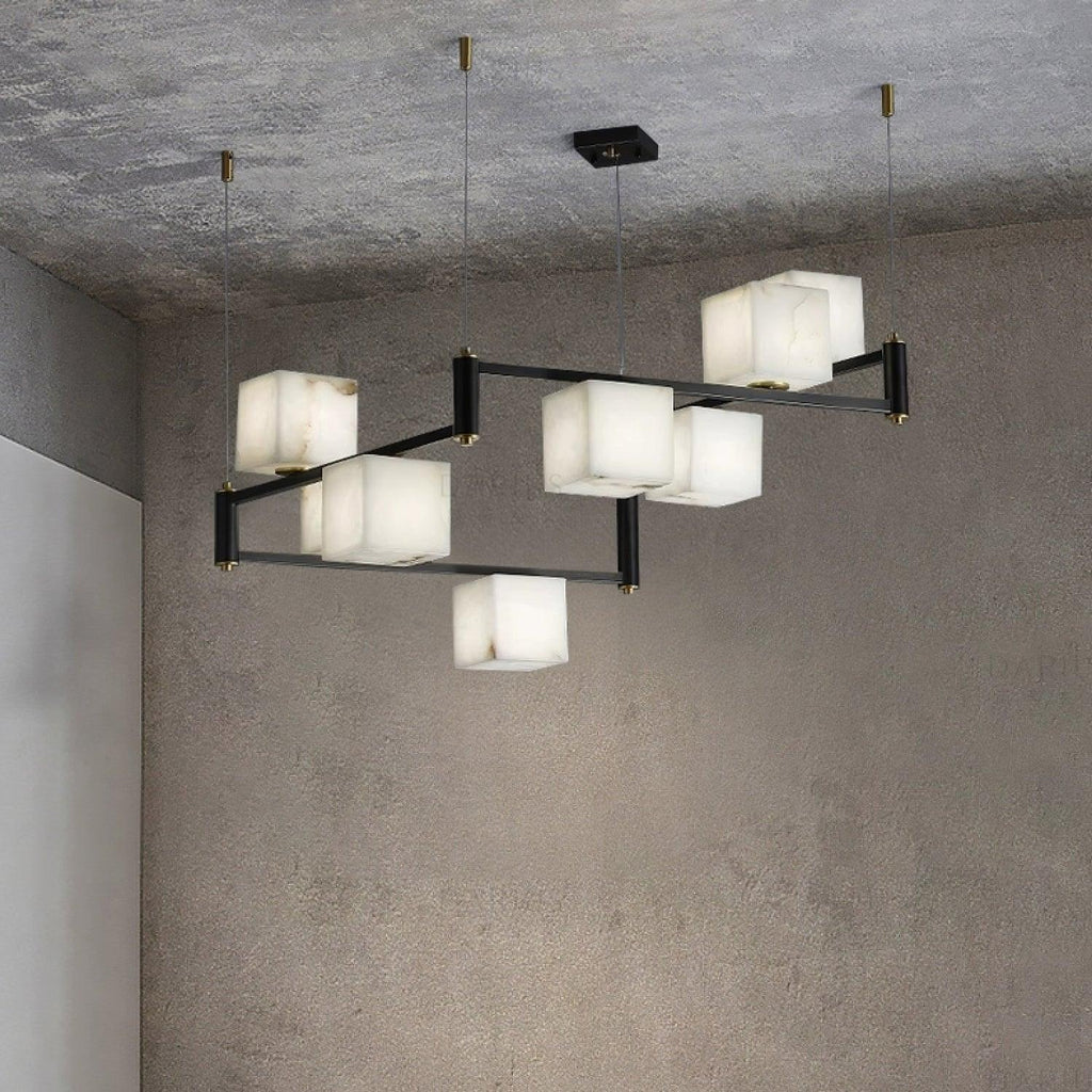 Lustre moderne Dion en Albâtre Laiton et noir et blanc
