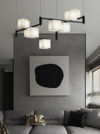Lustre moderne Dion en Albâtre Laiton et noir et blanc