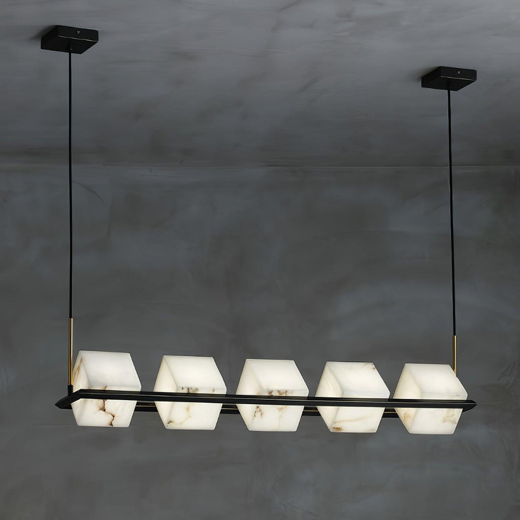 Lustre moderne Dion en Albâtre Laiton et noir et blanc
