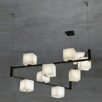 Lustre moderne Dion en Albâtre Laiton et noir et blanc