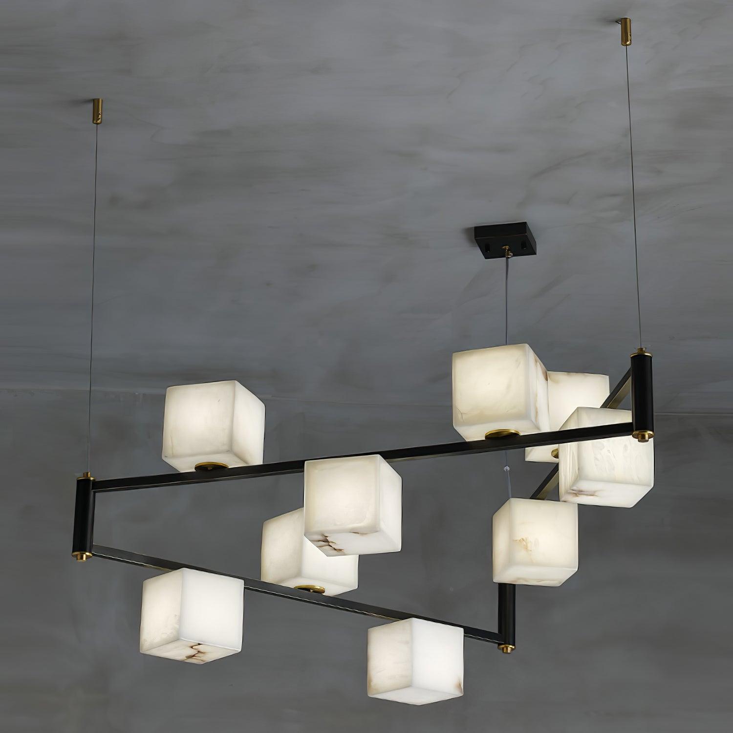Lustre moderne Dion en Albâtre Laiton et noir et blanc