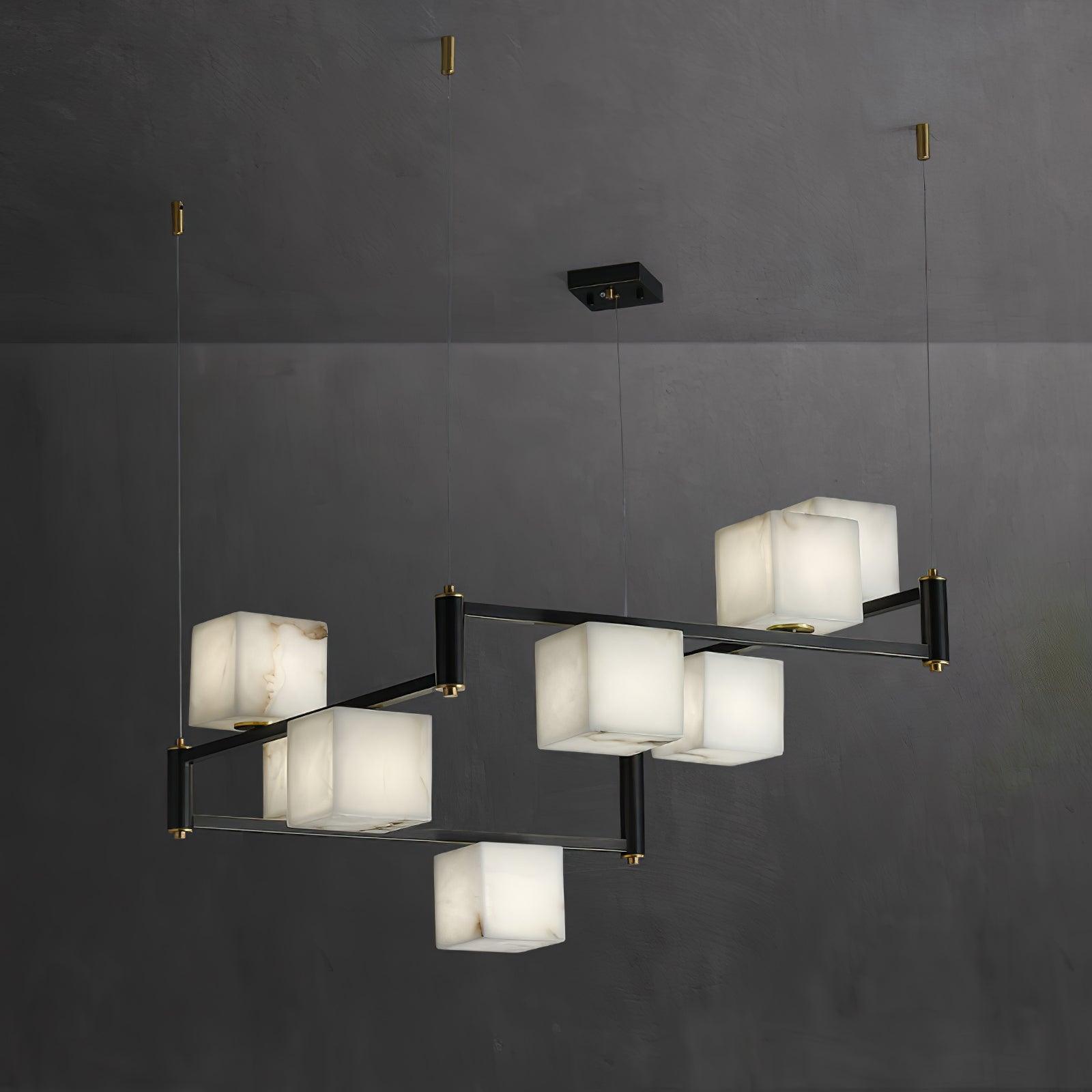 Lustre moderne Dion en Albâtre Laiton et noir et blanc