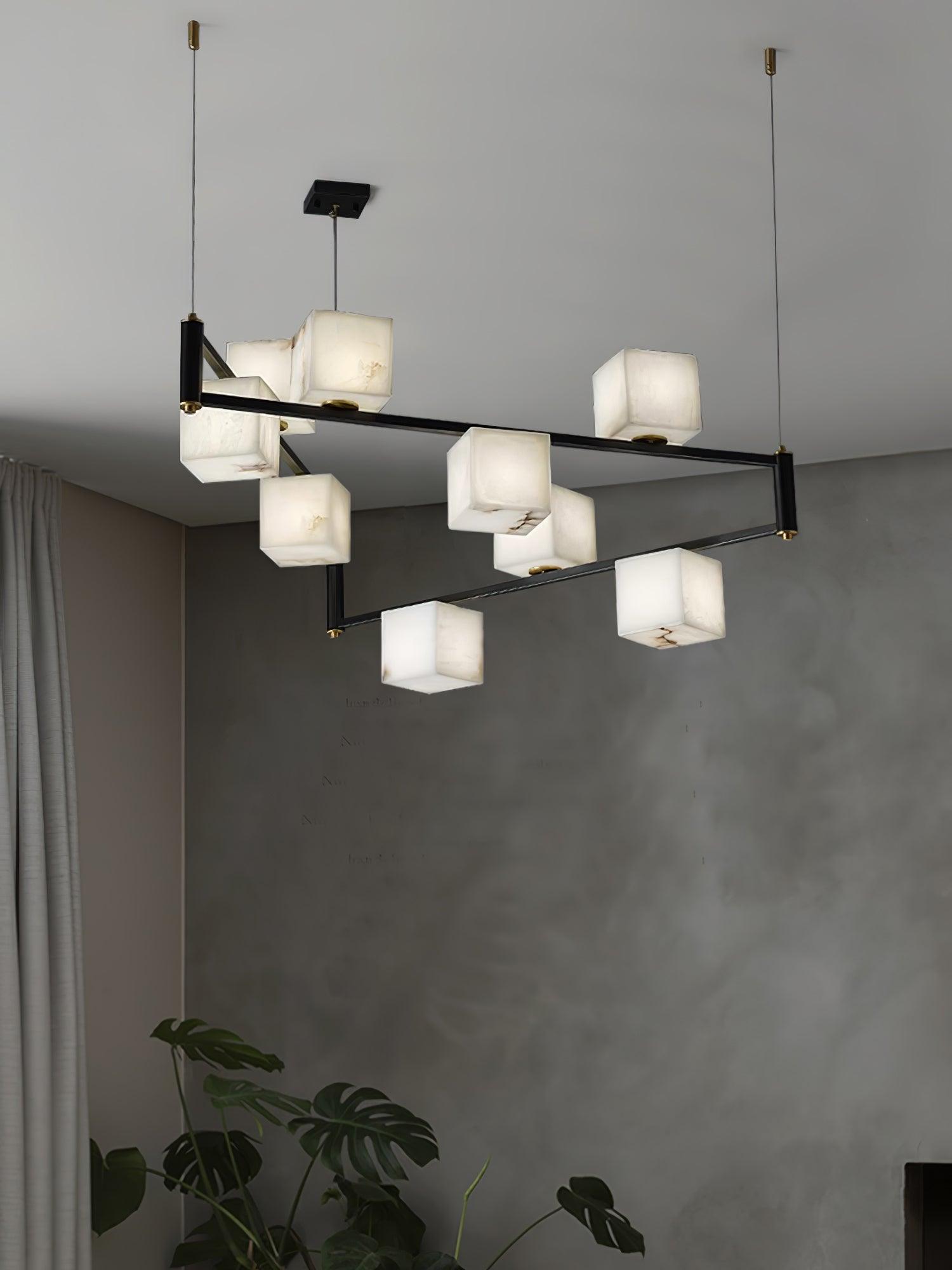 Lustre moderne Dion en Albâtre Laiton et noir et blanc