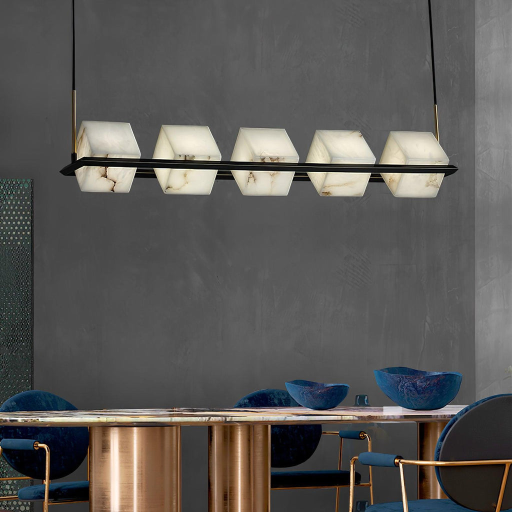 Lustre moderne Dion en Albâtre Laiton et noir et blanc
