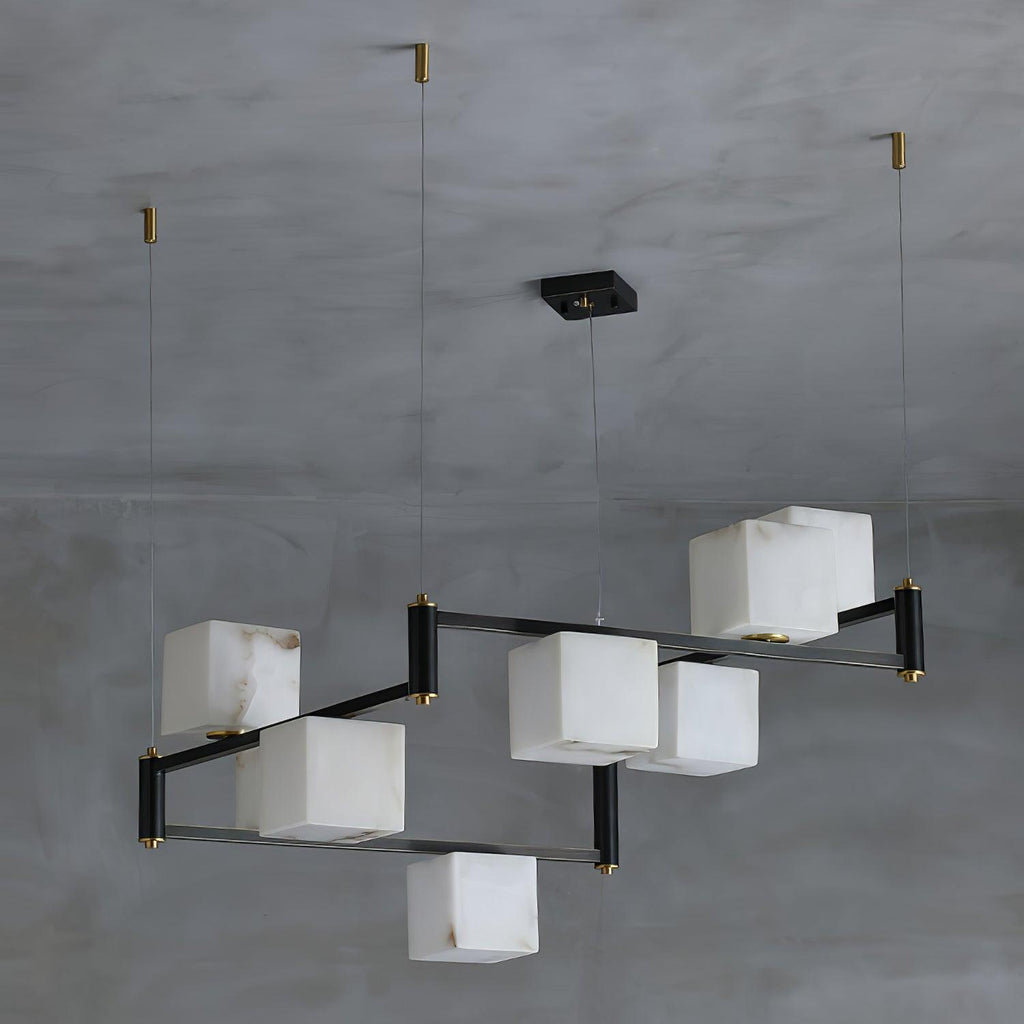 Lustre moderne Dion en Albâtre Laiton et noir et blanc