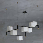 Lustre moderne Dion en Albâtre Laiton et noir et blanc