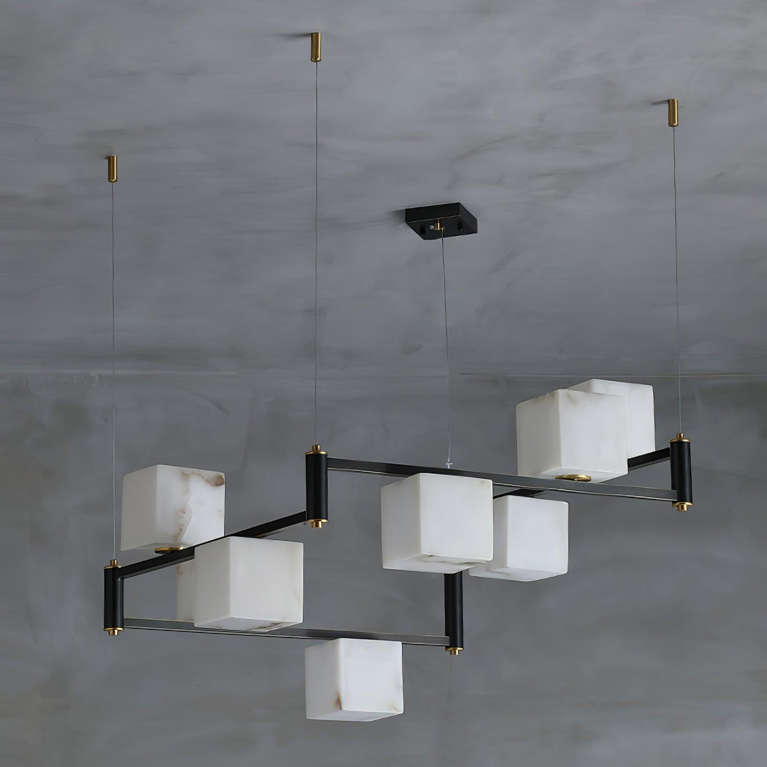Lustre moderne Dion en Albâtre Laiton et noir et blanc