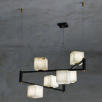 Lustre moderne Dion en Albâtre Laiton et noir et blanc