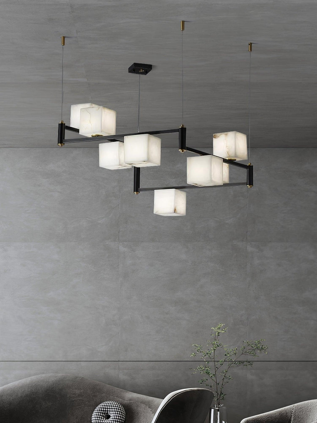 Lustre moderne Dion en Albâtre Laiton et noir et blanc