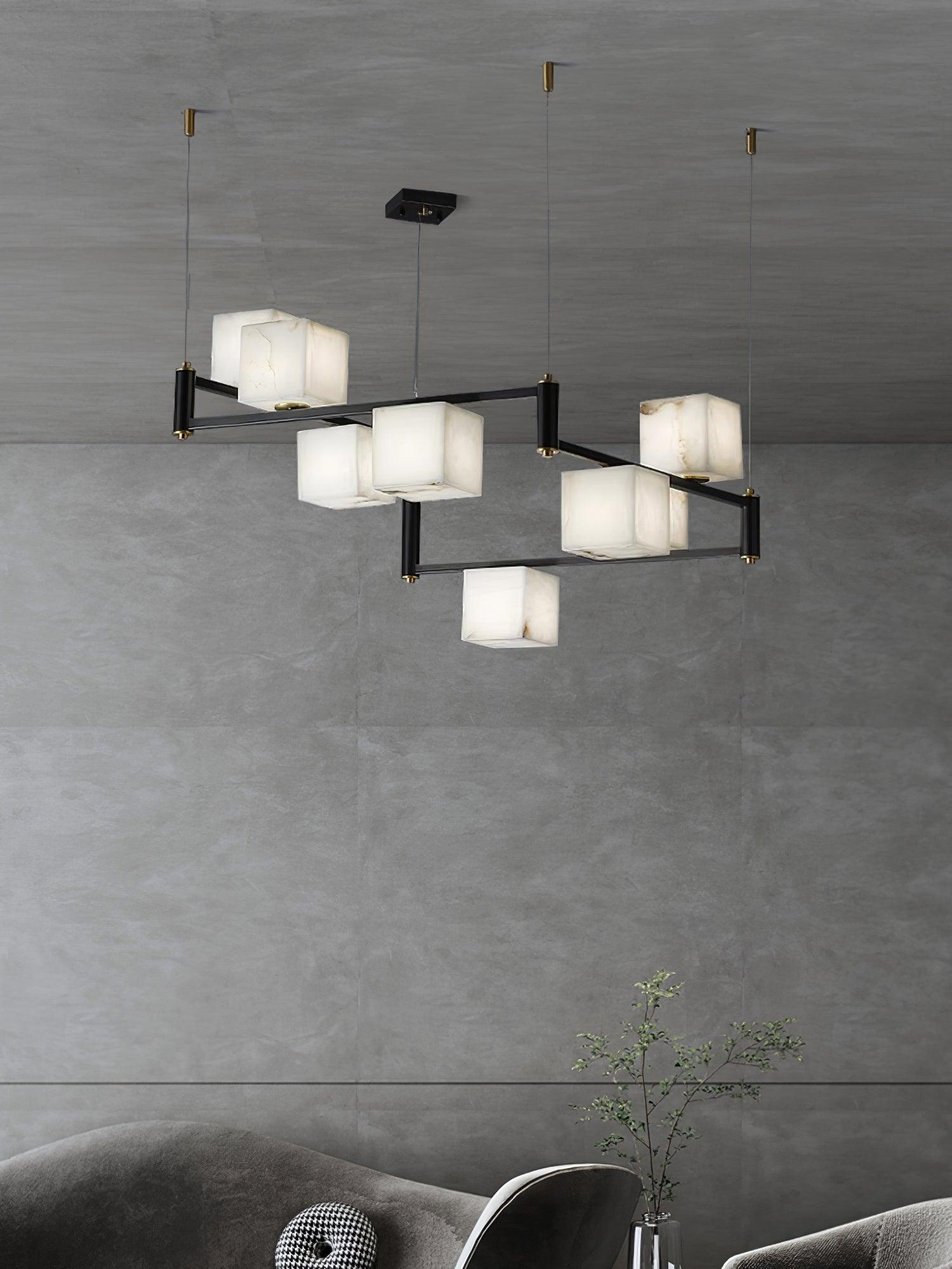 Lustre moderne Dion en Albâtre Laiton et noir et blanc