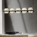 Lustre moderne Dion en Albâtre Laiton et noir et blanc