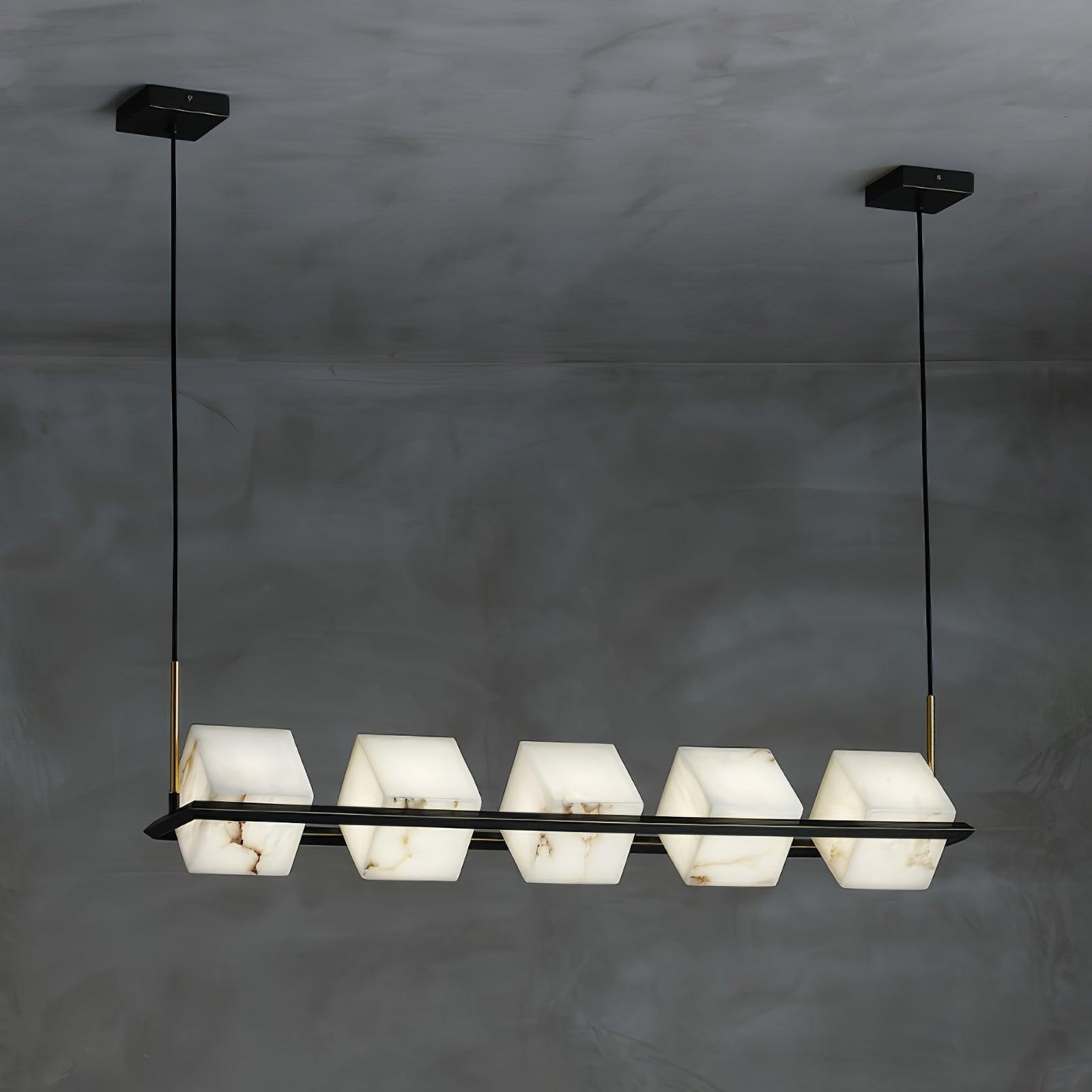 Lustre moderne Dion en Albâtre Laiton et noir et blanc