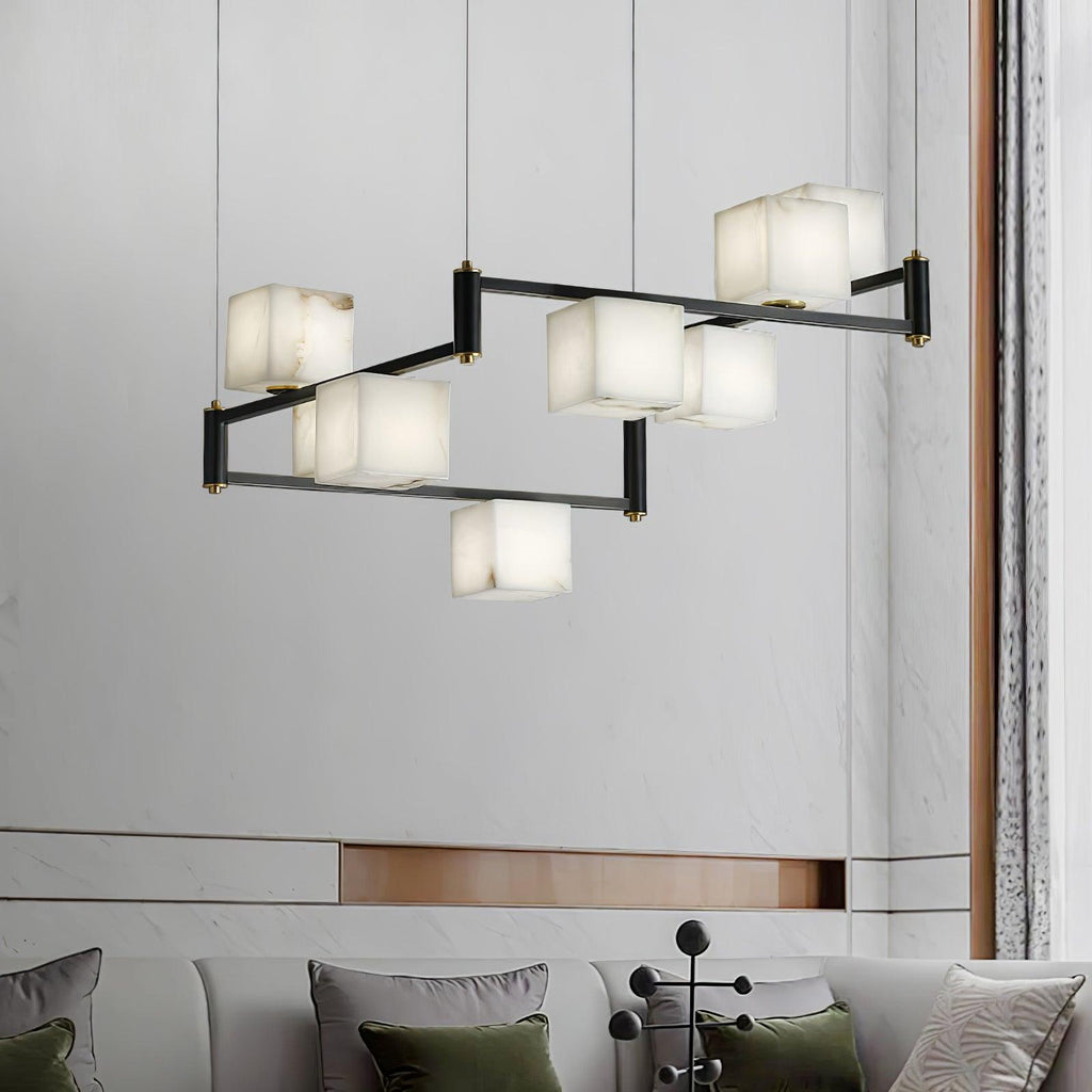 Lustre moderne Dion en Albâtre Laiton et noir et blanc