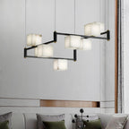 Lustre moderne Dion en Albâtre Laiton et noir et blanc