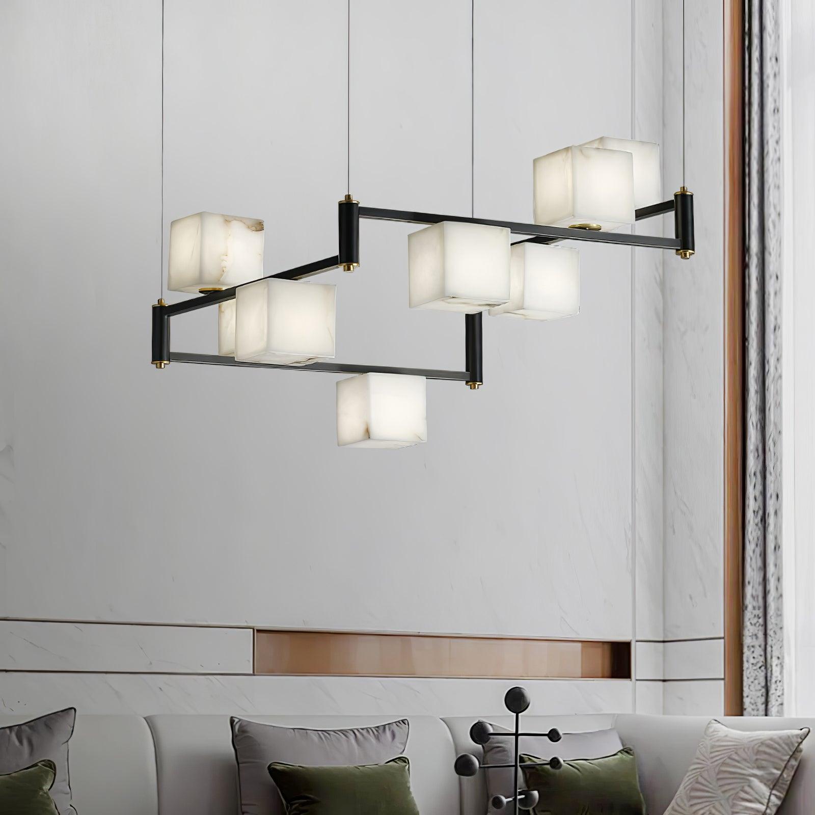 Lustre moderne Dion en Albâtre Laiton et noir et blanc