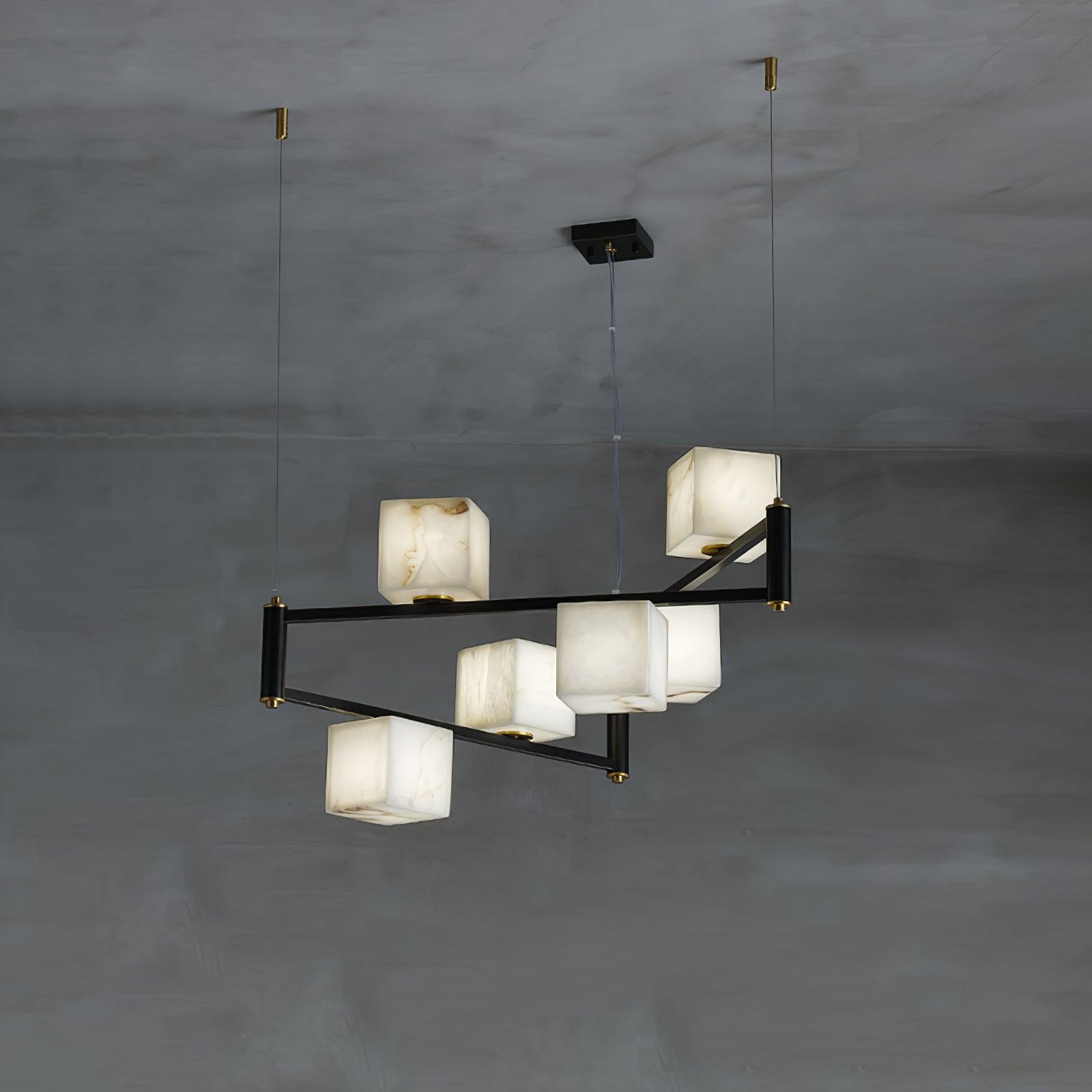 Lustre moderne Dion en Albâtre Laiton et noir et blanc