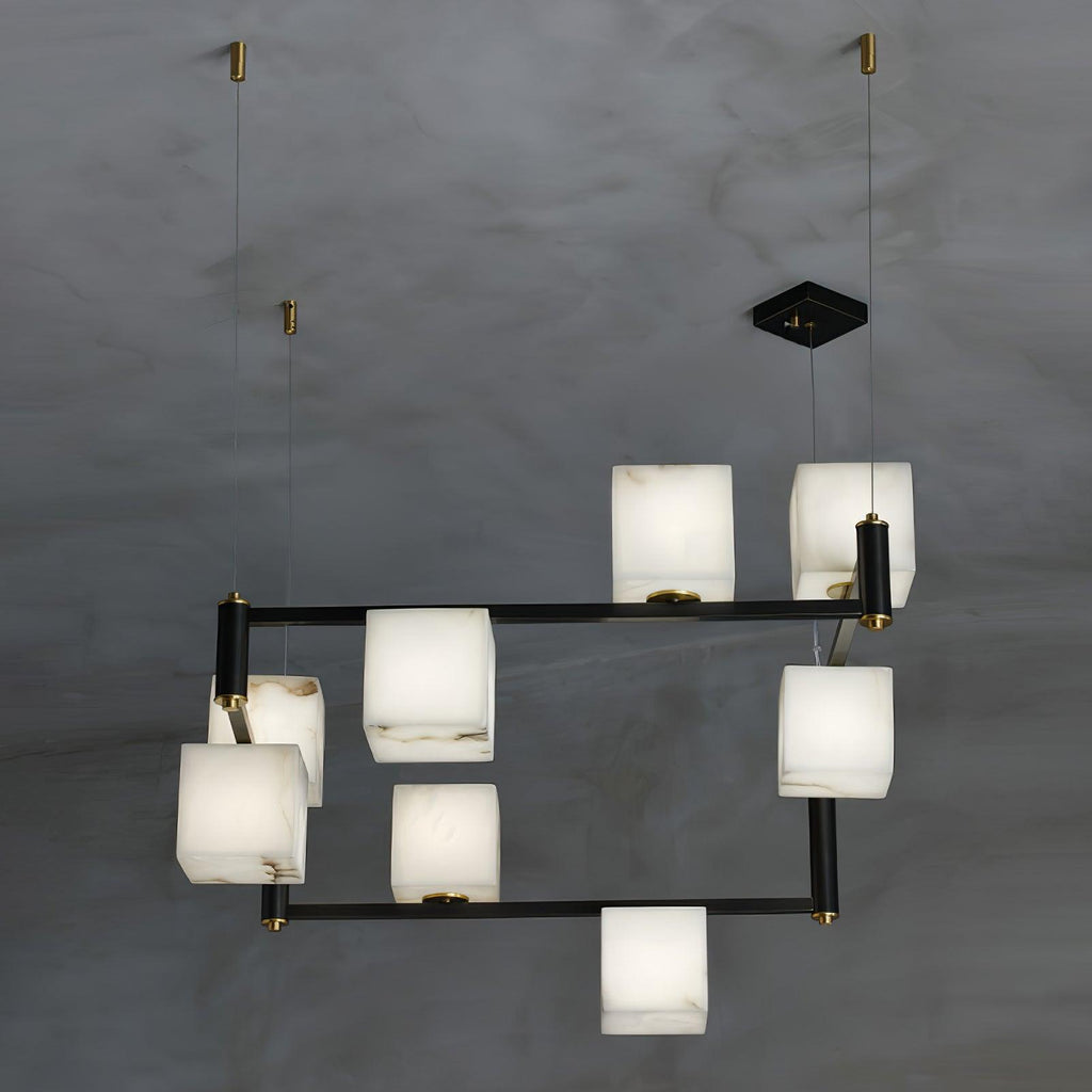 Lustre moderne Dion en Albâtre Laiton et noir et blanc