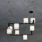 Lustre moderne Dion en Albâtre Laiton et noir et blanc