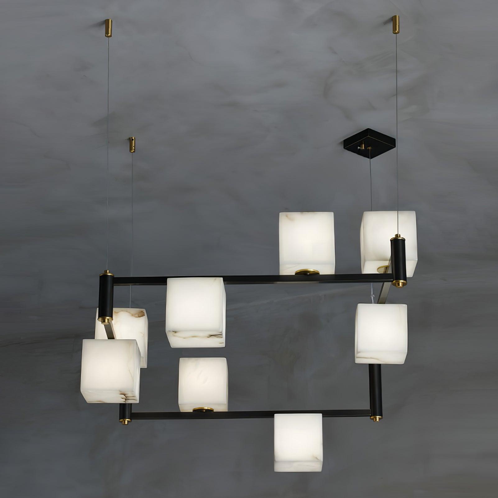 Lustre moderne Dion en Albâtre Laiton et noir et blanc