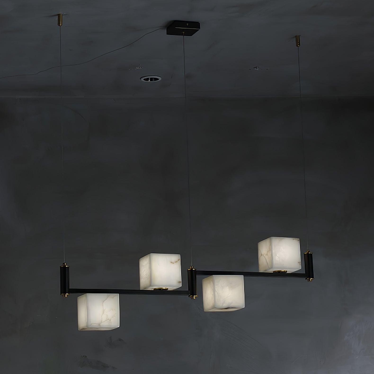 Lustre moderne Dion en Albâtre Laiton et noir et blanc