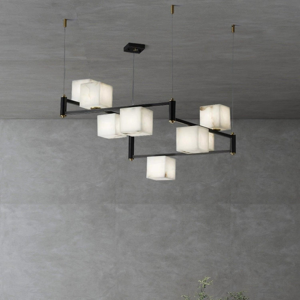 Lustre moderne Dion en Albâtre Laiton et noir et blanc